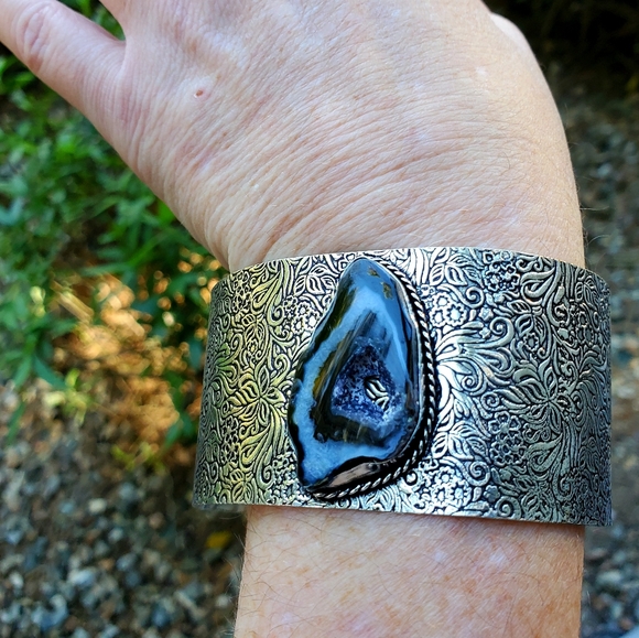 New Solar Agate Druzy Adjustable Cuff 925 Silver Bracelet. - Picture 7 of 15